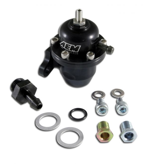 AEM Electronics Adjustable Fuel Pressure Regulator;Black;Acura and Honda  Offset Flange with Straight Return Line